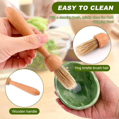 Pottery Herb Stripper Bowl, Small Handmade Resin Herb Stripper, Ceramic Herbs Grinder Pill Crusher Set Parsley Thyme Rosemary, for Pill Crusher, Spice, with Multi Size Holes(Color:Green)