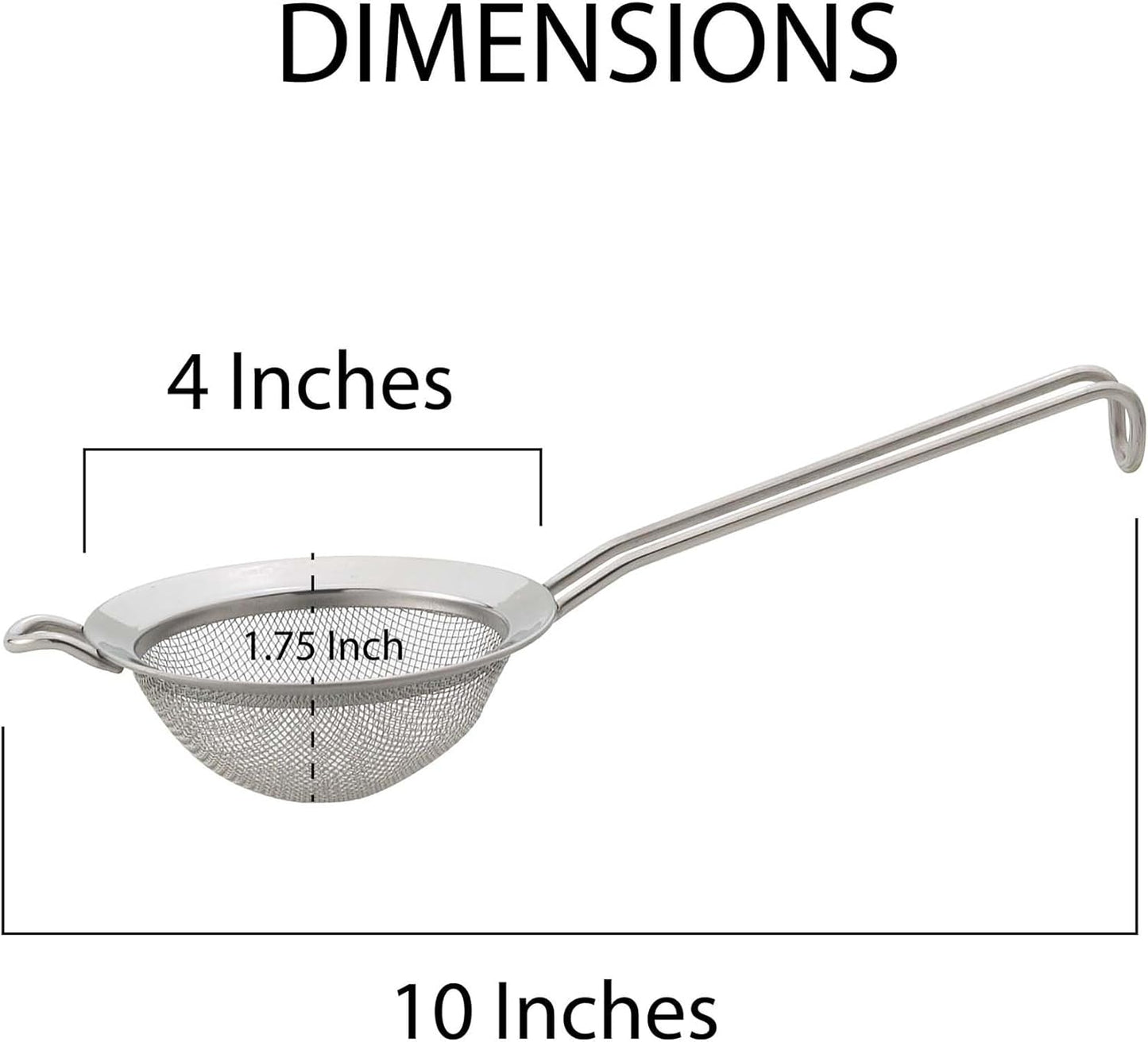 HIC Kitchen Fine Mesh Strainer With Helper Handle, 18/8 Stainless Steel, 6-Inch, For Sifting, Draining, And Straining Pasta, Vegetables, Stocks, And Sauces