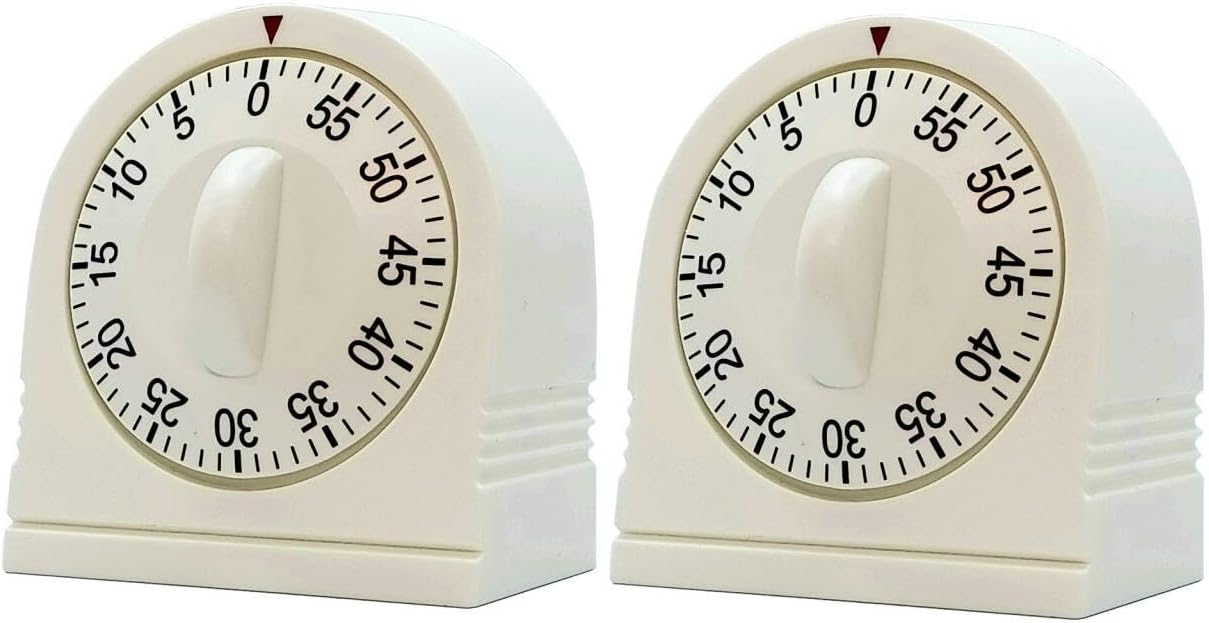 60 Minute Wind Up Timer, Visual Mechanical Timer with Loud Alarm, Manual Countdown Timers for Classroom, Home, Study and Cooking (White)