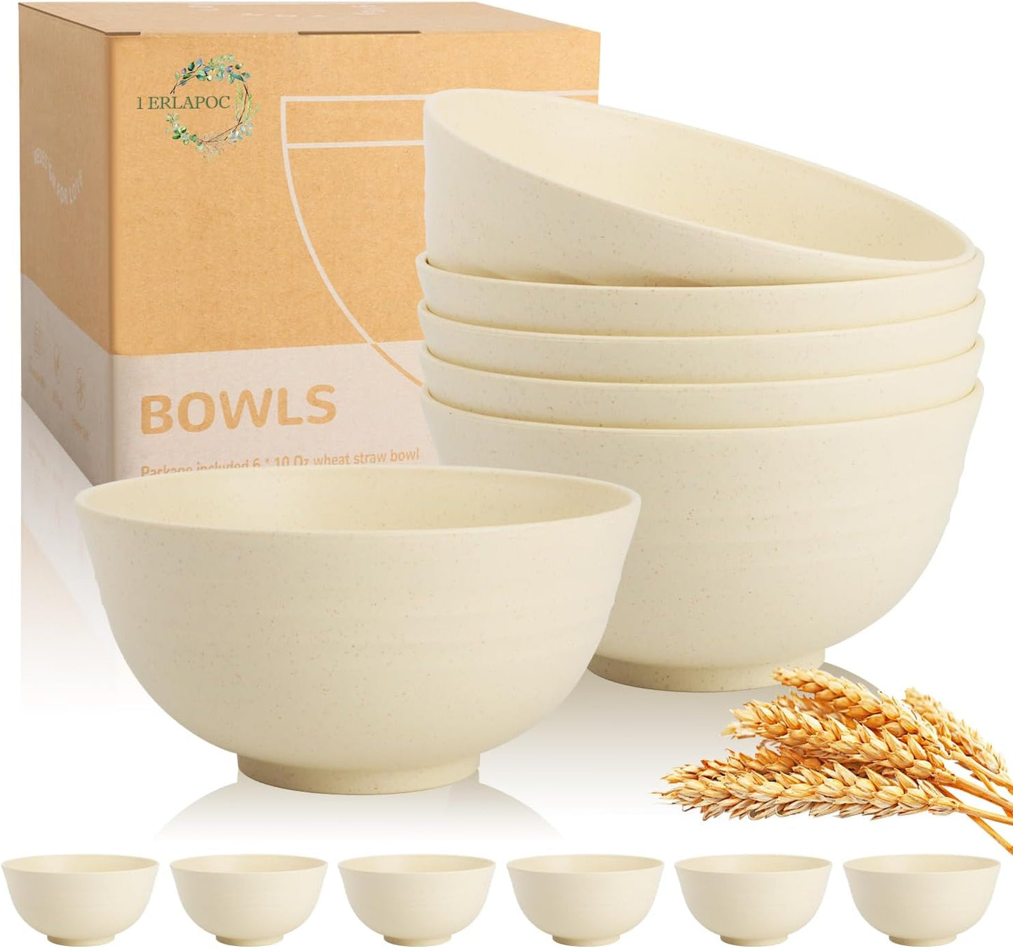 Wheat Straw Bowls Set with Lids, Unbreakable 40 OZ Cereal Bowls Set of 4, Salad Container for Lunch, Microwave & Dishwasher Safe Bowl Set for Kitchen, Picnic, RV, Camping, Multi