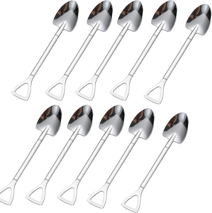 Shovel Spoons for Desserts,10 PCS Mini Dessert Spoon Small Ice Cream Stainless Steel Spoons Fruit Spoon -6 inch (Pointed)