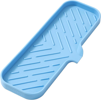 MicoYang Silicone Soap Dish with Drain Spout, Self-Draining Sink Organizer Tray for Bathroom and Kitchen, Sponges, Dispensers and Soap Holder, Non-Slip and Dishwasher Safe, Black (Compact, 4.9"×3.2")