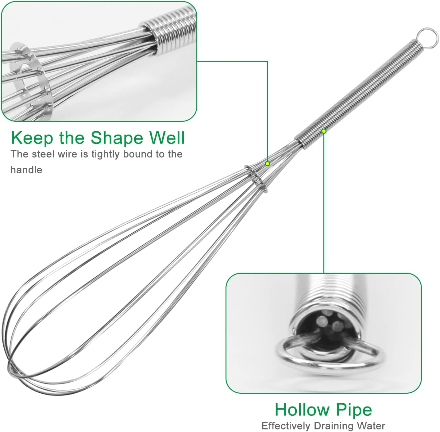ForTomorrow Stainless Steel Whisk Set - 8"+10"+12" Thin Handle Wisk Balloon Wire Whisks Kitchen Tool for Cooking, Baking, Mixing Blending, Whisking, Beating, Stirring