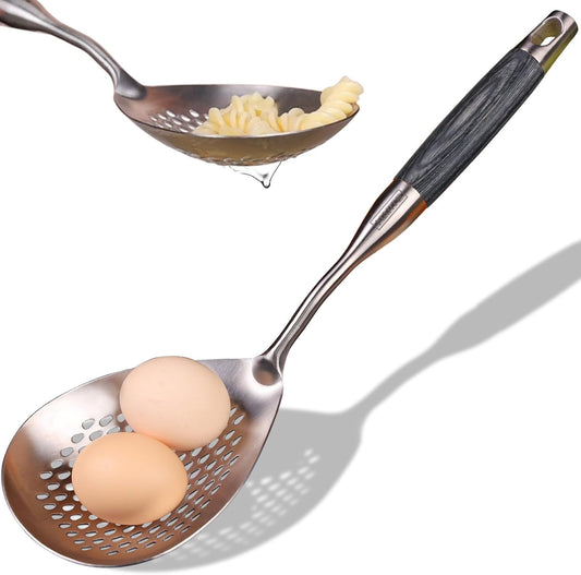 MARTE Skimmer Slotted Spoon Set of 4 - Kitchen Pasta Strainer Spoon - Spider Strainer Skimmer Ladle Spoon with Holder for Cooking and Frying Food, Spaghetti, Vegetable, Dumpling - 14.8In,16.5In,17In