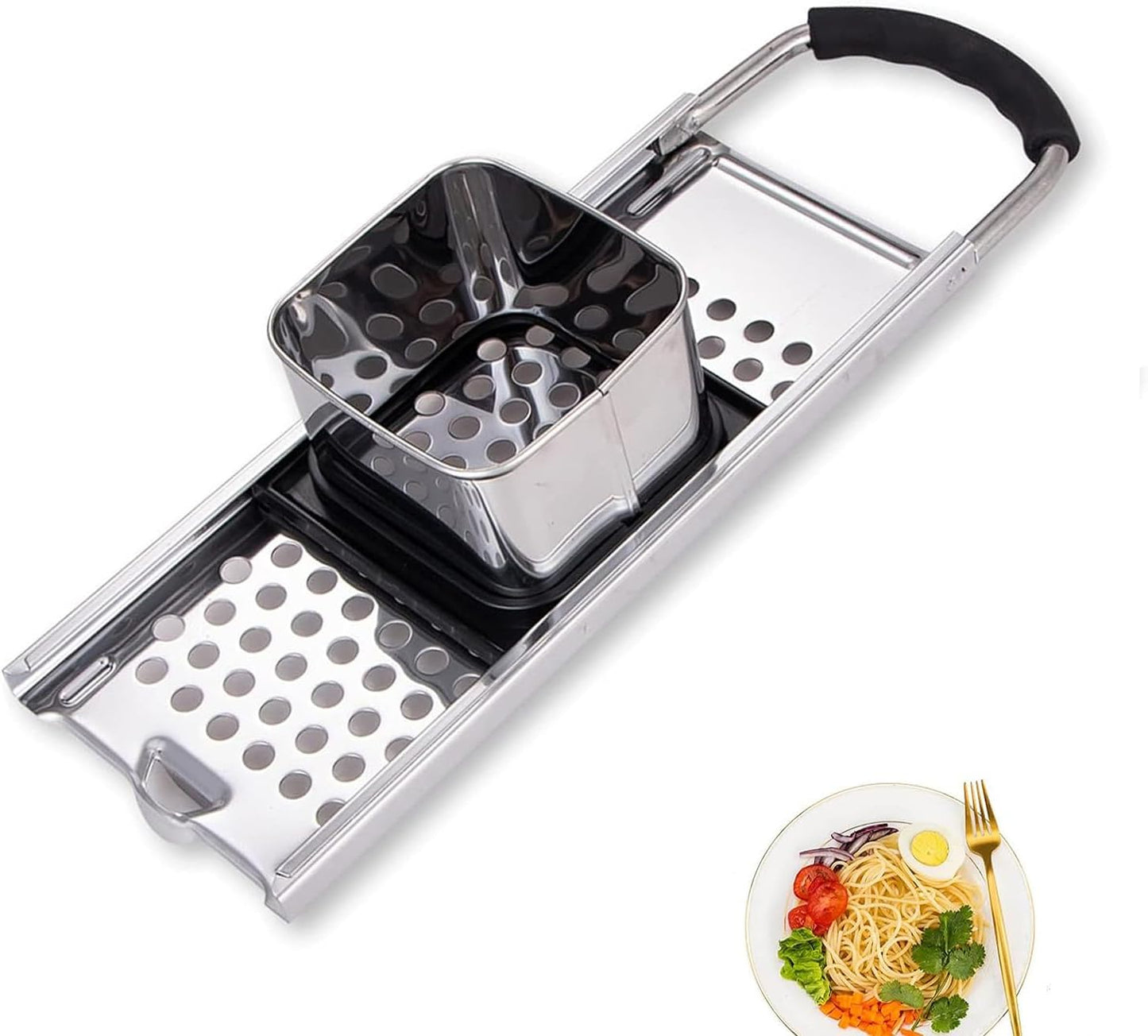 Premium Grade Stainless Steel Spaetzle Maker Widen Plastic Handle with Skimmer Spider Strainer Homemade Egg Noodle Dumpling Perfect Sized for pots and Pans Making Tool