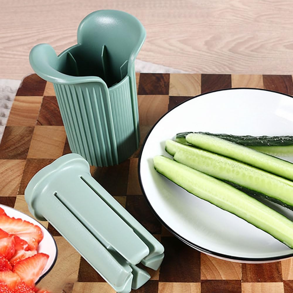 Efficient Cucumber Cutting & Strawberry Seed Removing Set: Kitchen Gadget, Easily Handle Fruit/Vegetable Strip - cutting and Seed - removing with One Button, Enjoy Convenient Cooking, Green