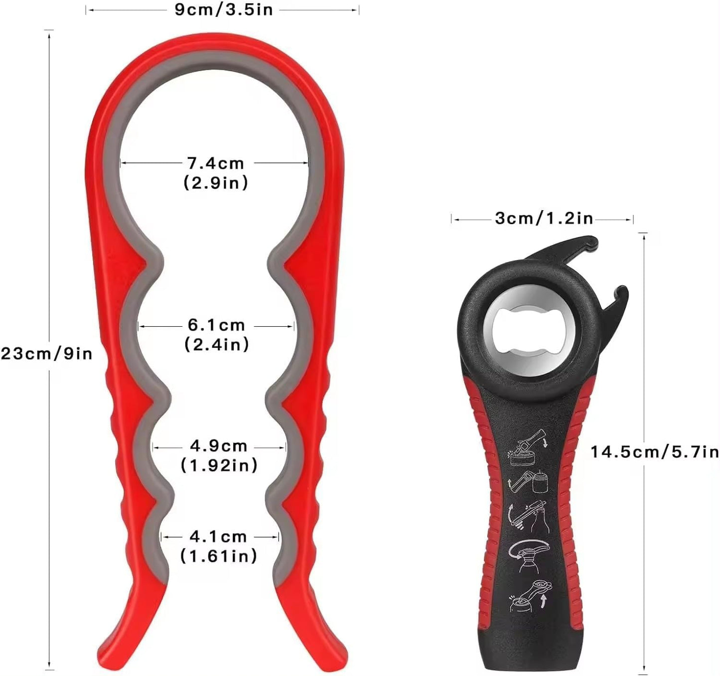 Jar Opener for Weak Hands & Seniors with Arthritis (4-Piece Set) – 5-in-1 Bottle & Can Opener Kitchen Gadget with Non-Slip Silicone Gripper Pad & Corkscrew Wine Opener