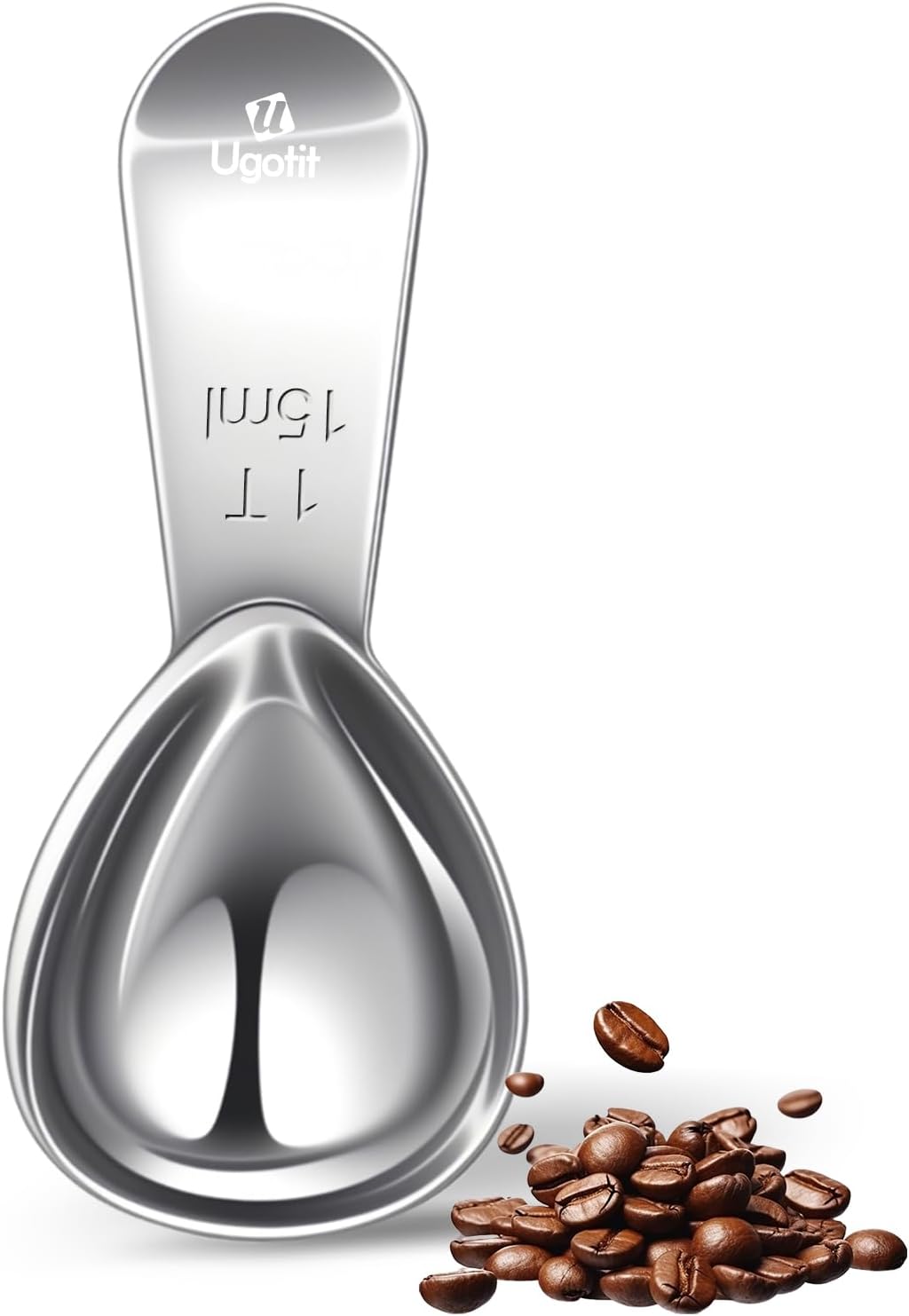 Ugotit Coffee Scoop for Ground Coffee, 2 Tablespoon 304 Stainless Steel Coffee Measuring Scoop Heavy-Duty, Short Handle for Canisters, Espresso & Baking