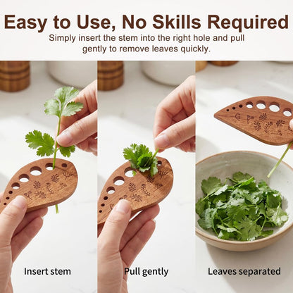 Wooden Herb Stripper 8-Hole Vegetable Leaf Separator, Herb Peeler for Quick Leaf Stripping for Kale, Collard Greens, Thyme, Basil, Rosemary Stripper Kitchen Gadget