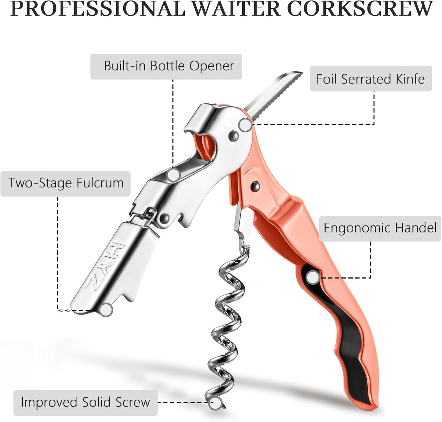 HYZ 2-Pack Wine Opener Waiter Corkscrew, Professional Wine Key for Servers, Bartender, with Foil Cutter, Manual Wine Bottle Opener Double Hinged (Black)