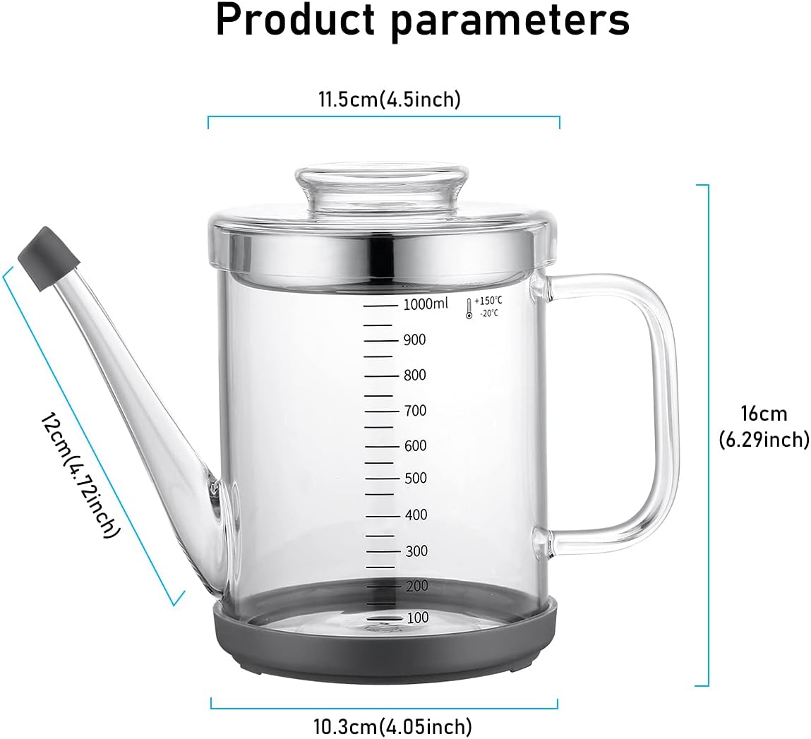 Gravy Fat Separator,1000ML Transparent Heat Resistant Glassware and Cover,with Stainless Steel Strainer,Silicone Bottom Cover and Stopper,