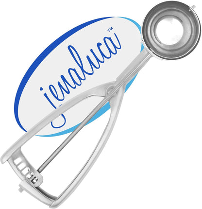 Jenaluca Jumbo Ice Cream Scoop - 18/8 Stainless Steel Cupcake and Muffin Scooper - 1/2 Cup Disher Size #8 for Icecream, Batter & Food Portions