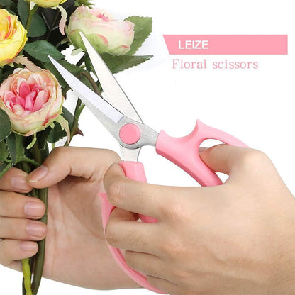 Leize Flower Scissors, Premium Thickened Stainless Steel Floral Shears, Strong Pruner for Flowers, Branches and Leaves (Grey Green Slender)