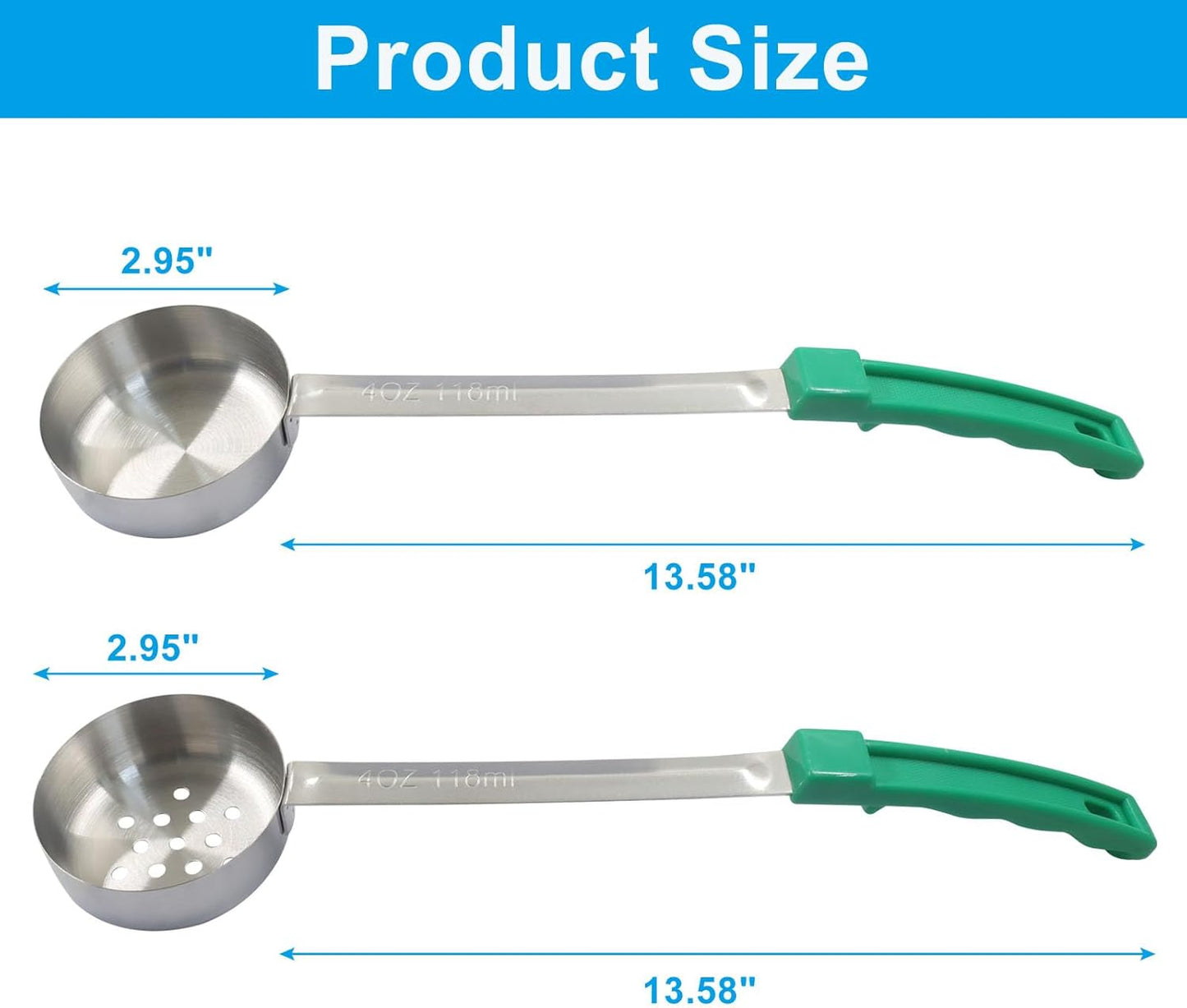 Hordion 4 Pcs Portion Control Serving Spoons Ladle Scoops, Food Measuring Ladle Utensils Proportion Manage Slotted and Unslotted Scoops for Weight Loss(Blue, 8oz)