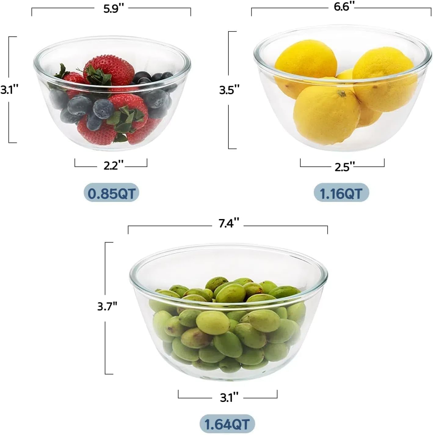 Cuiselect 4pc Glass Mixing Bowls with Lids Set (2.80QT, 1.64QT, 1.16QT, 0.85QT), Thick Salad Bowl, Nesting Glass Mixing Bowl for Cooking, Baking, Prepping-Dishwasher Microwave Freezer Safe
