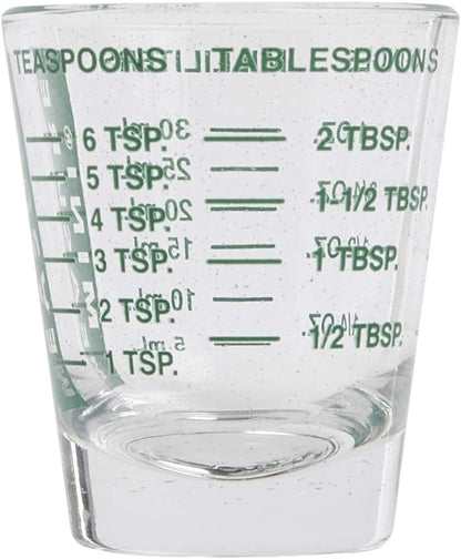 Kolder Mini Measure Heavy Glass, 20-Incremental Measurements Multi-Purpose Liquid and Dry Measuring Shot Glass, White
