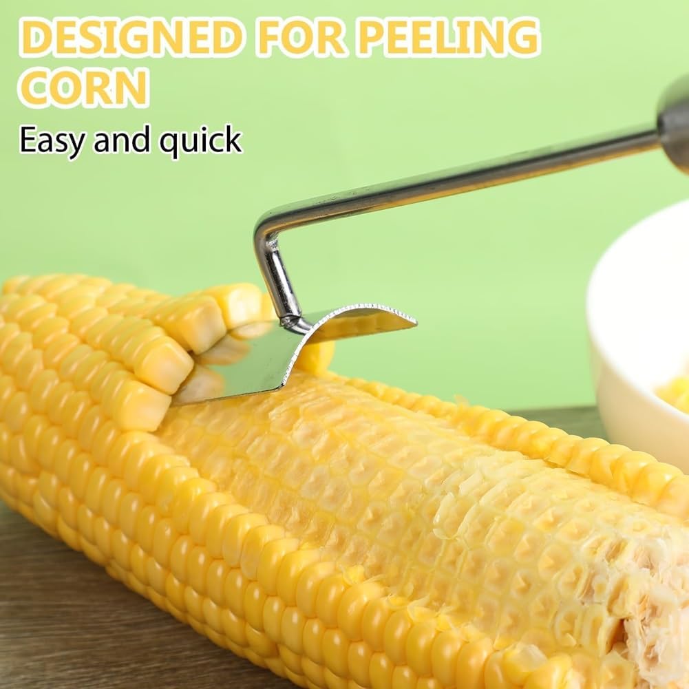Corn Peeler Stainless Steel Corn Cob Stripping Tool with Hook Long Handle Corn on the Cob Remover Corn Thresher from the Cob Removes Corn Kernels from Corn Cobs In Seconds, Kitchen Gadget