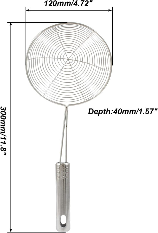5.5" Stainless Steel Spider Strainer Skimmer Pasta Strainer Spoon for Frying and Cooking, Asian Strainer Ladle with Long Handle, 12.8" Long