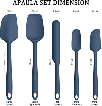 Coukre Silicone Spatula Set of 5,High Temperature Resistant, Food Grade Silicone, Dishwasher Safe, for Baking, Cooking (Pure Colorful A)