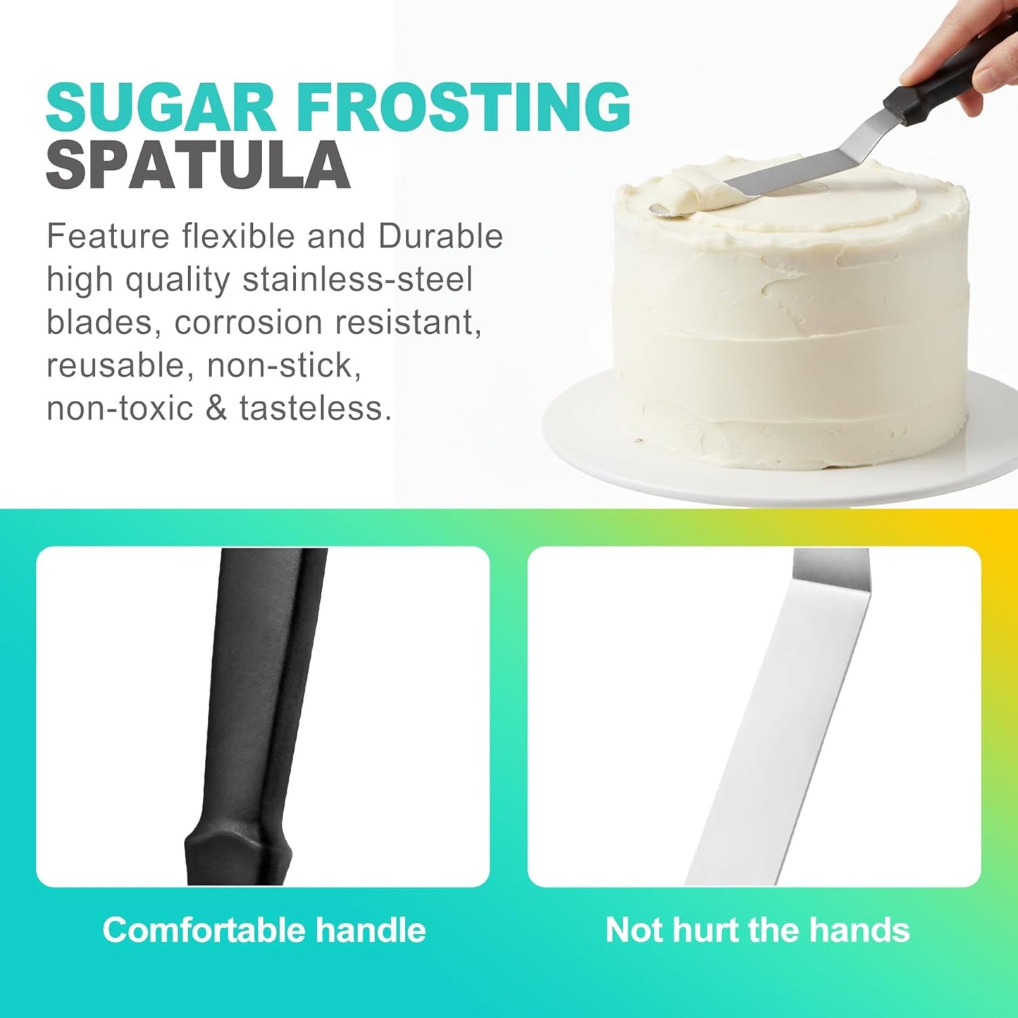2-Piece Angled Icing Spatula Set (6" & 8"), Stainless Steel Offset Spatulas with Ergonomic Handle for Effortless Cake Decorating & Frosting