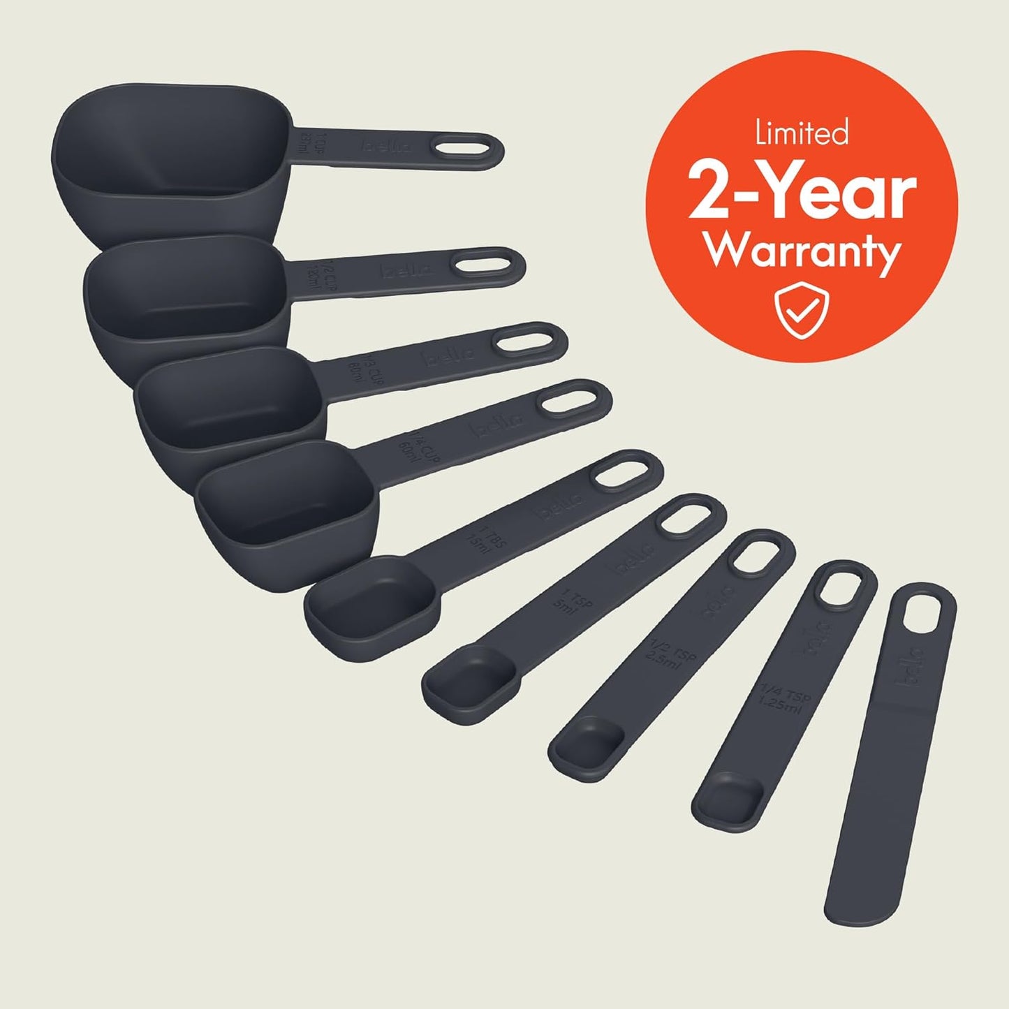 bella 9-Piece Nested Measuring Cups & Spoons Set, Stackable, 4 Cups, 4 spoons, 1 Leveler, Non-slip handles, Kitchen Cooking Baking Measuring Set, BPA Free, Dishwasher Safe, Oatmilk