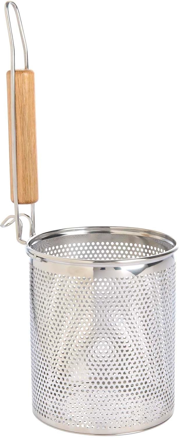 Helen's Asian Kitchen Spider Strainer, 5-Inch Stainless Steel Mesh Basket With Bamboo Handle, For Noodles, Dumplings, Wontons, Deep Frying, And Draining Tasks