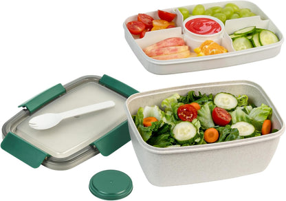 Freshmage Large Salad Container for Lunch, 2 Packs 68oz Salad Bowls with 5 Compartments, Salad Dressings Container for Salad Toppings, Snacks, Men, Women (Pink+Blue)