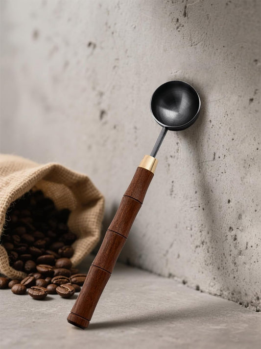 Rosewood Handle Coffee Scoops – Exquisite and Portable Stainless Steel Spoon with Long-Handled for Coffee (Silver, 5g Capacity)