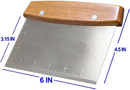 Professional Dough Cutter & Bench Scraper - Ultimate Dough Scraper Tool with Stainless Steel Blade & Wood Handle