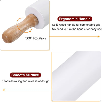 HARFINGTON Silicone Rolling Pins for Baking 12.2 Inch Non-Stick Silicone Surface Wooden Handle Rolling Pin Small Roller Playdough Rolling Pins for Fondant Kitchen Dough Pizza, Green