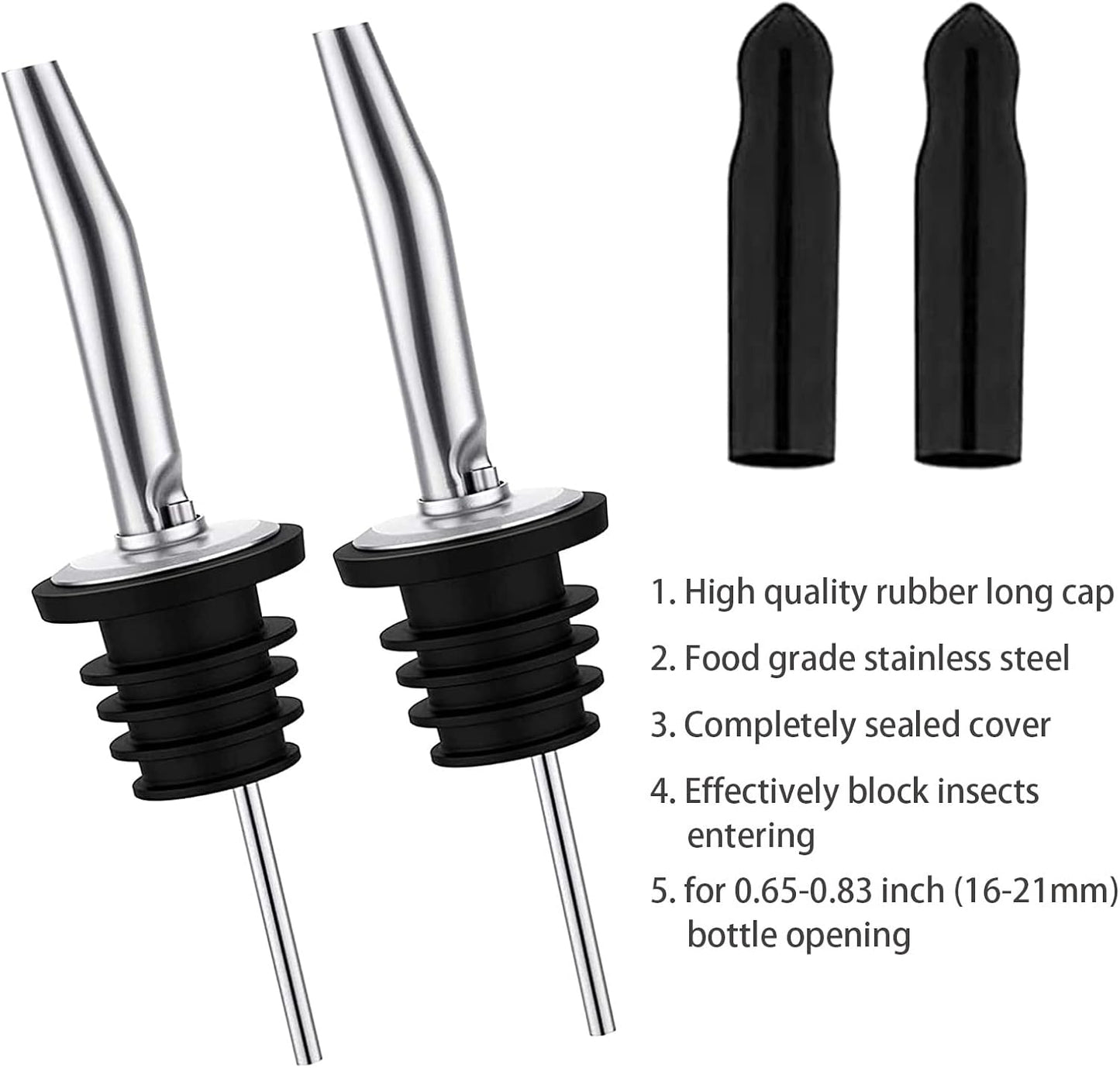 Pafusen 6 Pack Liquor Bottle Pourers, Liquor Pour Spout for Liquor Bottles, Stainless Steel Olive oil Dispenser Spout, Alcohol Pourer Spouts Dust Caps Covers Fixed, Sliver