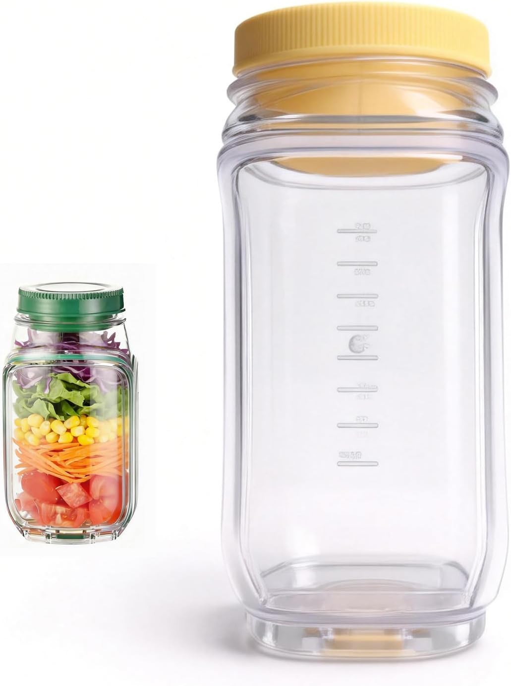 Salad Jar with Side Opening - Leakproof Salad Container & Pod, Mason Jar with Dressing Cup, Portable Lunch Container for Meal Prep, Dishwasher & Freezer Safe, for Office, Gym(Green)