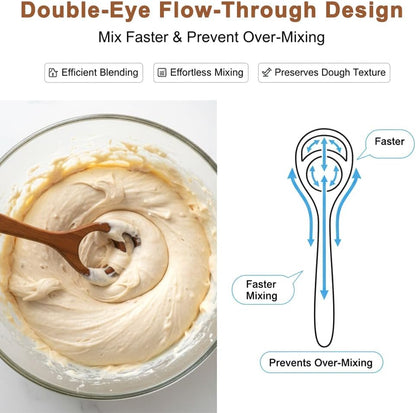 2 Pack 13 Inch Danish Dough Whisk, One-Piece Solid Wood Sourdough Mixing Tool for Bread Dough, Pizza and Pancake Batter, Hand Mixer with Dough Cutter