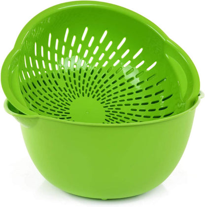 Mintra Home Mixing Bowl w/Colander (Large 4.5L, Red) - For Washing & Draining Fruits And Vegetables - Heavy Duty Plastic for Baking, Cooking Supplies - Dishwasher Safe