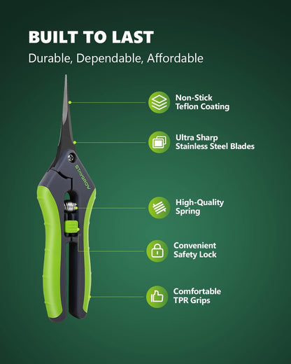 2pcs 6.5" Pruning Shears for Gardening, Ultra Sharp Garden Scissors for Precise Cuts, Stainless Steel Bonsai Clippers with Spring Loaded, 6.5 Inch Garden Shears (1pc Straight & 1pc Curved)