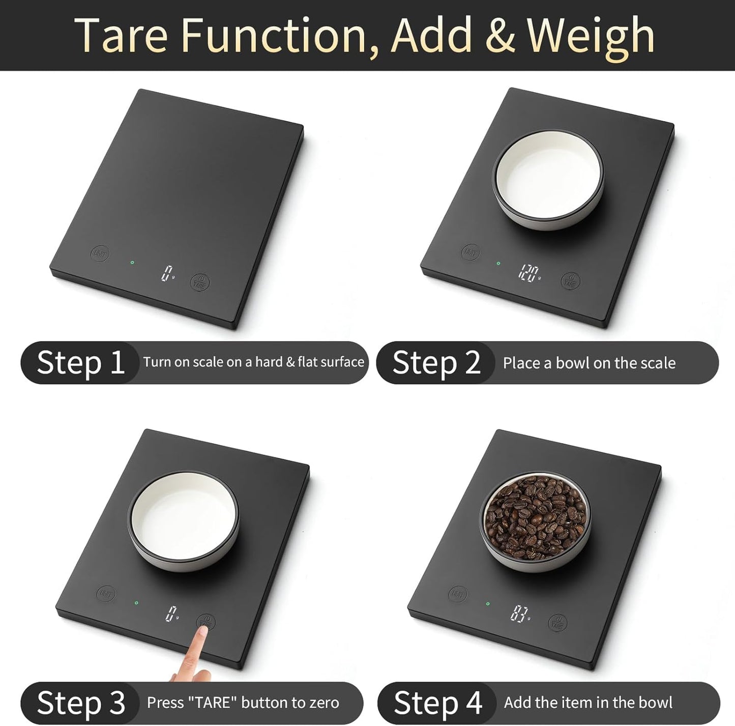 Homebuds 22lb/10kg Digital Food Scale in High Precision 0.1oz/1g, Our Own Kitchen Scale Professional Factory SINCE 2001, Home and Kitchen Essentials for Cooking and Baking, LED, 3*AAA Batteries, Black
