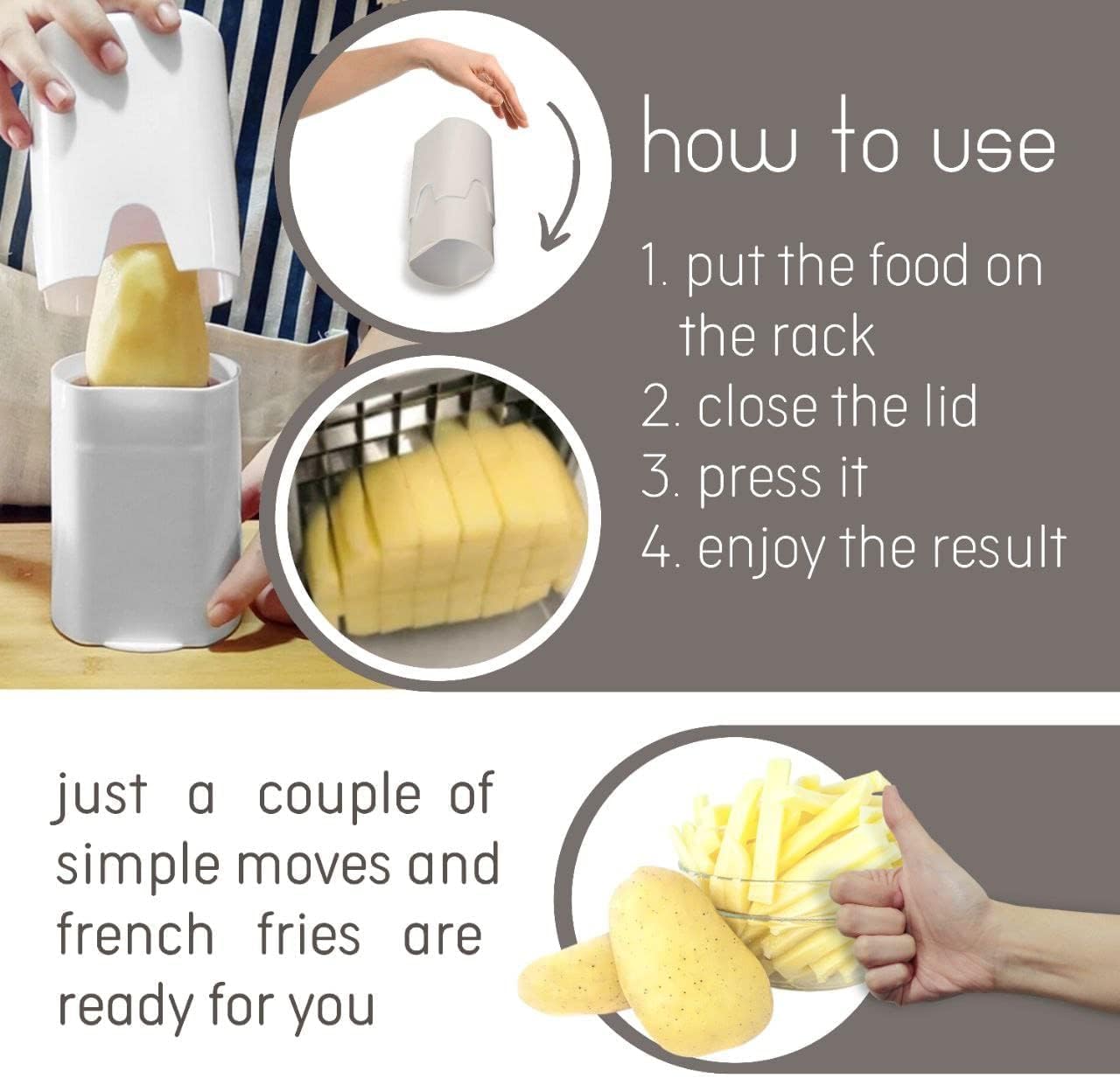 French Fry Cutter Natural Cut Rapid Slicer Vegetable Dicer Potato Tool Food Dicer Veggie Dicer Chopper Veg Chopper White