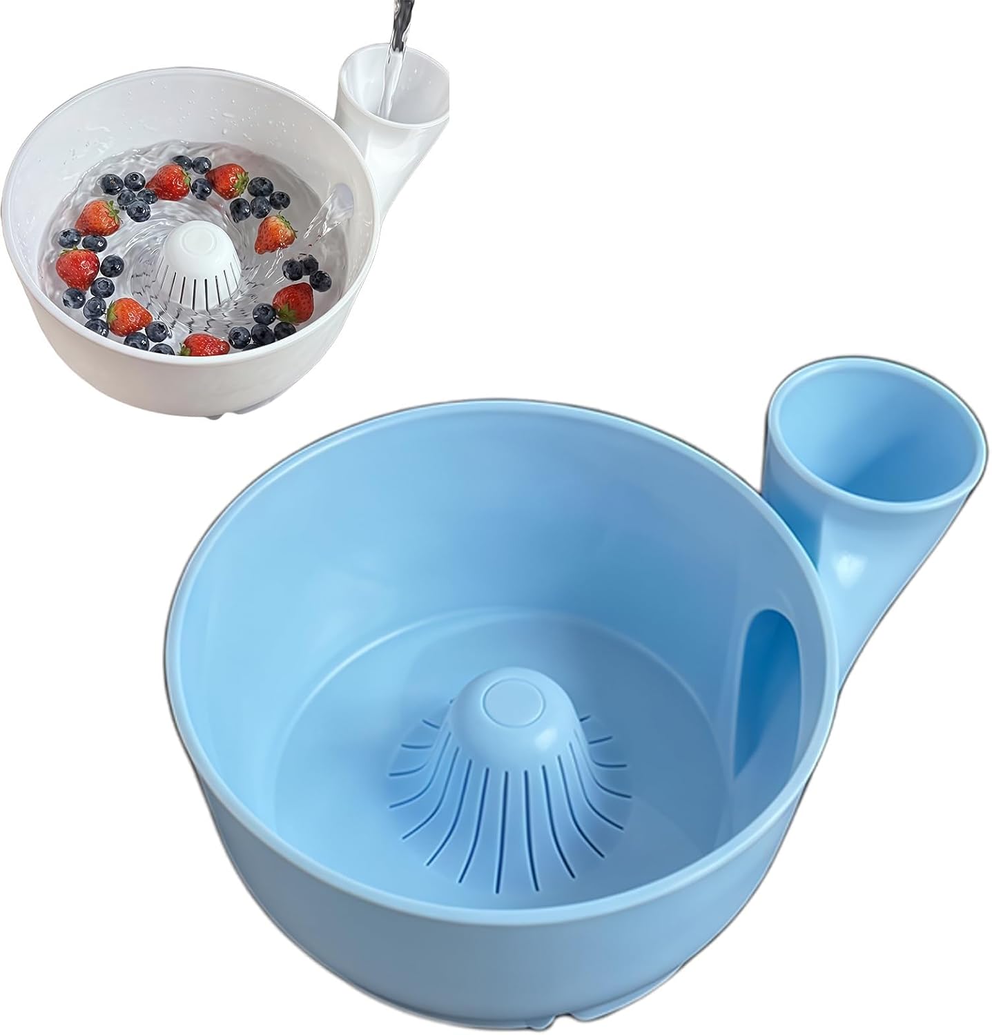 Fruit and Vegetable Washing Bowl, Multifunctional Plastic Colander with Handle, Kitchen Strainer Basket for Berries, Salad, Rinse, Drain, 10 Colors (white, S)