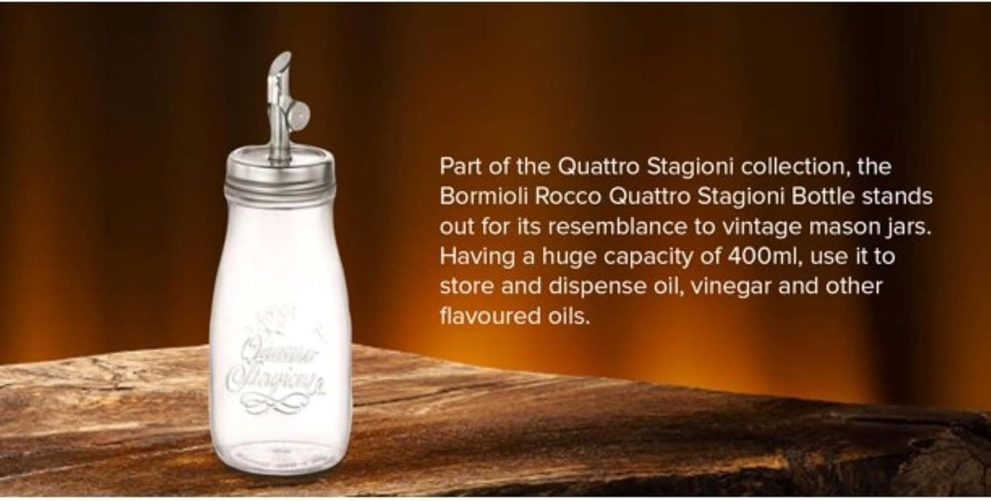 Bormioli Rocco Quattro Stagioni, 13.5 Oz Olive Oil Dispensers with Weighted Pourer, Durable Glass, Made in Italy