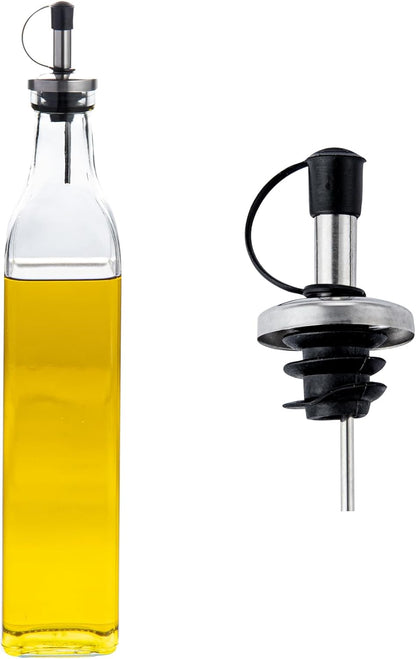 Restaurantware RW Base 16.9 Ounce Olive Oil Dispenser 1 Kitchen Oil Dispenser Bottle - With Stainless Steel Pourer Non-Leaking Black Glass Olive Oil Pourer For Cooking Or Salad Dressings