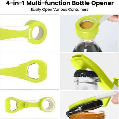 Soda Bottle Opener Tool 4-in-1 Grip Bottle Opener Lids off Jar Opener for Easy Opening Twist Caps Canning Lids Can Tabs Multifunctional Plastic Tool Kitchen Gadgets for Arthritis Relief