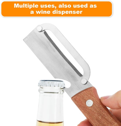 Multi-Functional Vegetable Peeler with Wooden Handle, Stainless Steel Thick & Thin Skin Fruit Peeler with Bottle Opener, Not for Left-Handed Users, Practical Kitchen Tool for Apple Potato