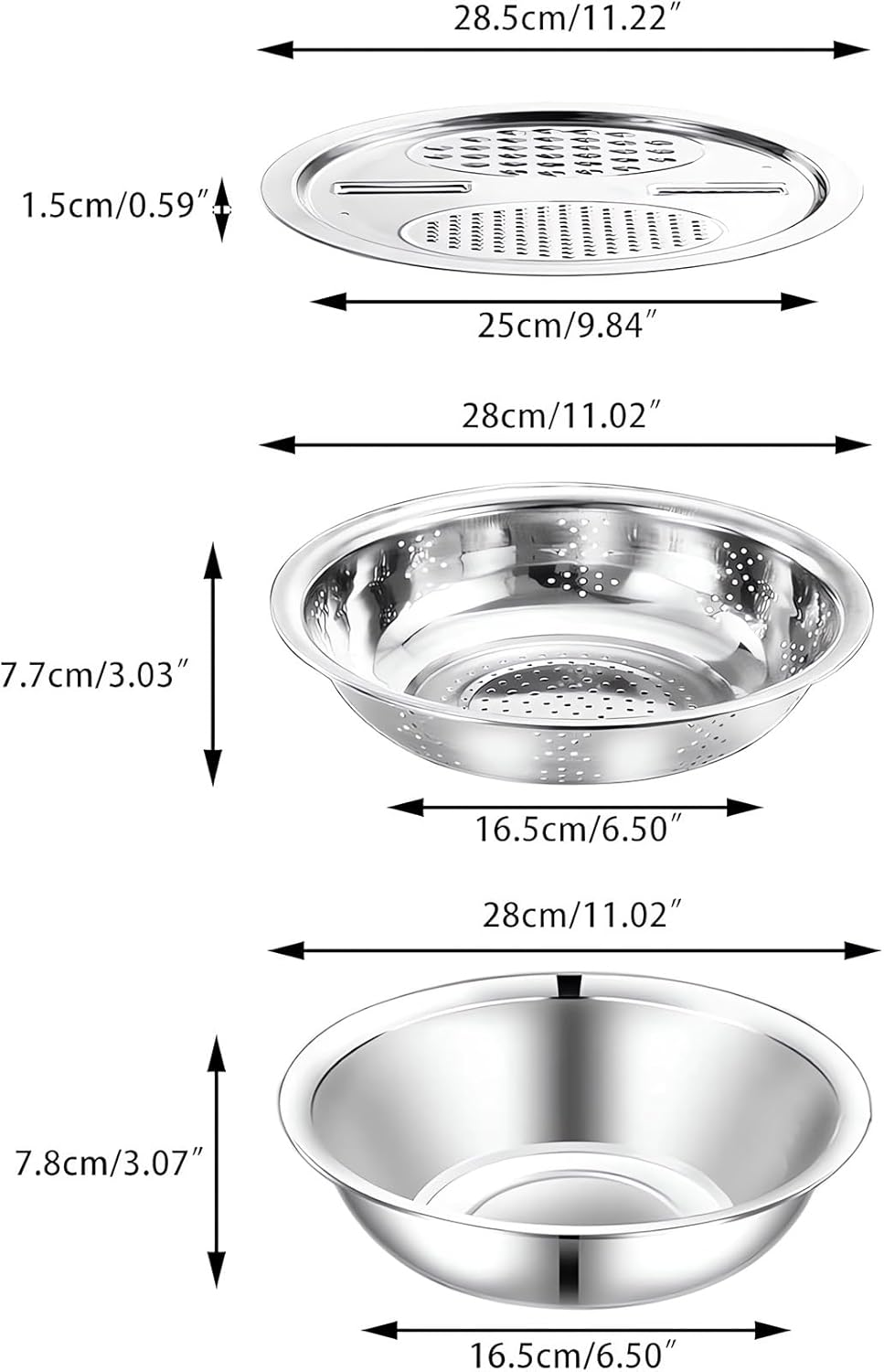 Germany Multifunctional Stainless Steel Basin - 2024 New Colander Strainer Set, Salad Spinner Fruit Vegetable Rice Washing Strainer Basket Bowl, Rice Rinser Food Graters with Container (DI-9.45in)