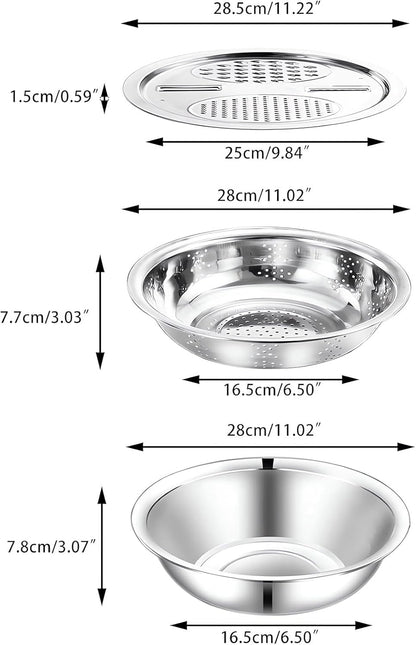 Germany Multifunctional Stainless Steel Basin - 2024 New Colander Strainer Set, Salad Spinner Fruit Vegetable Rice Washing Strainer Basket Bowl, Rice Rinser Food Graters with Container (DI-9.45in)