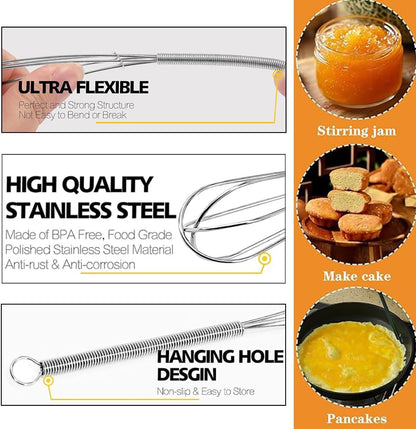 Stainless Steel Mini Whisk 2 Pcs, Small Wire Whisks Set with Wooden Handle, Kitchen Egg Beater Mini Hand Mixer for Cooking, 7.8inch