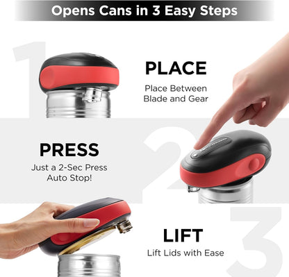 Kitchen Mama One-To-Go Electric Can Opener: One Touch, Auto Stop, Smooth Edge, Lid Lift, Safety, Automatic, Magnetic, Cordless, Battery Operated, Kitchen Appliance for Senior with Arthritis (Yellow)