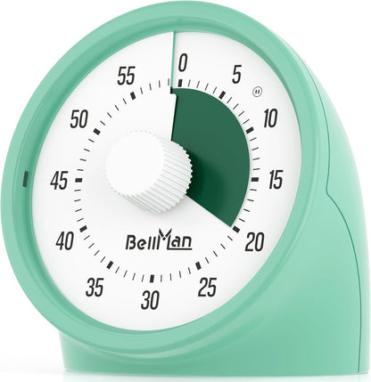 BellMan Visual Timer with Pause Button, 60 Minute Countdown Rainbow Timer for Kids and Adults with Silent Operation, Study and Meetings Time Management Tool, Design for Home, Office and Gift, White
