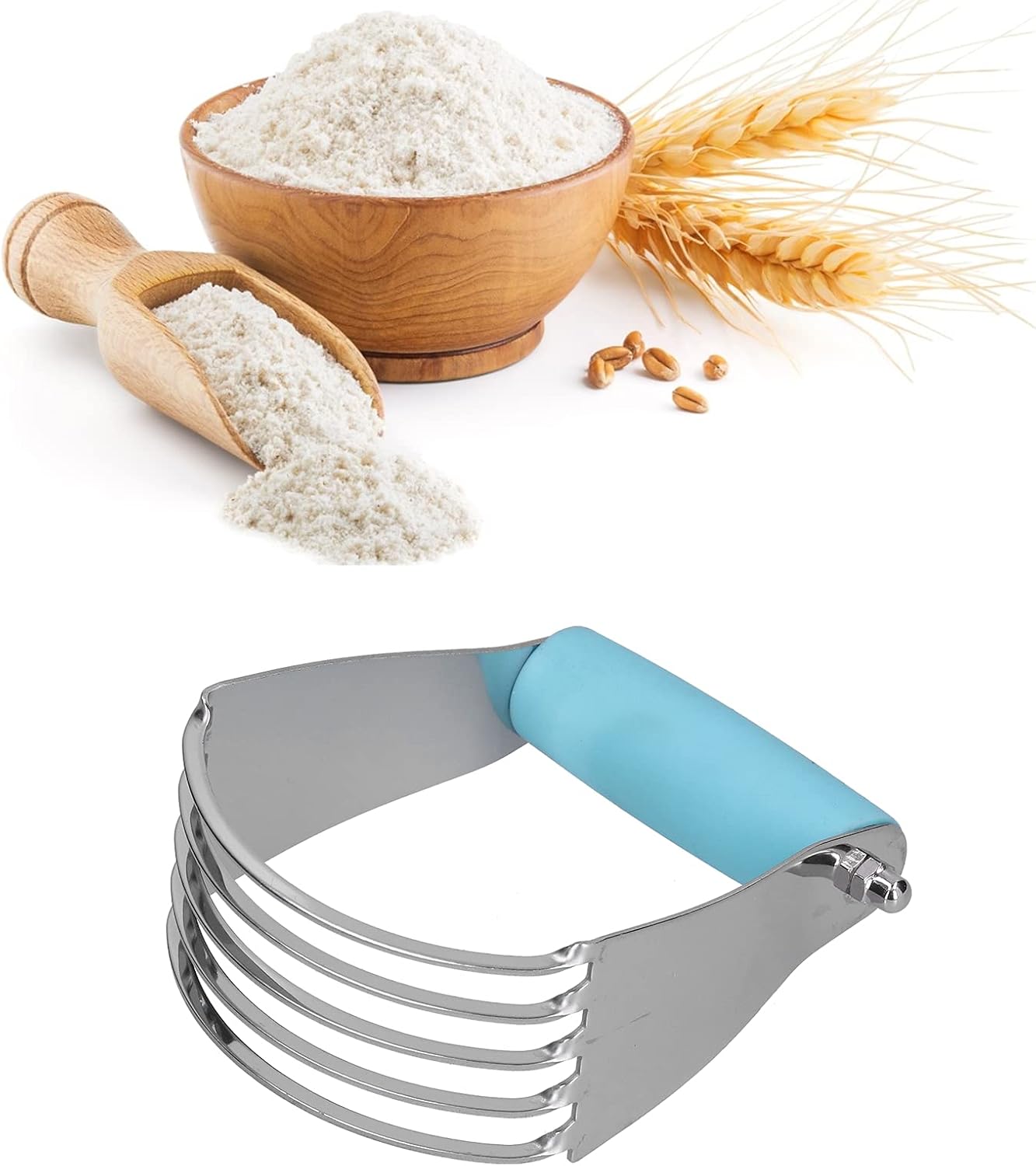 Dioche Tool Professional Stainless Steel Dough Blender & Pastry Cutter - Heavy Duty Tool with Ergonomic Handle for Bakers (Wood Color)