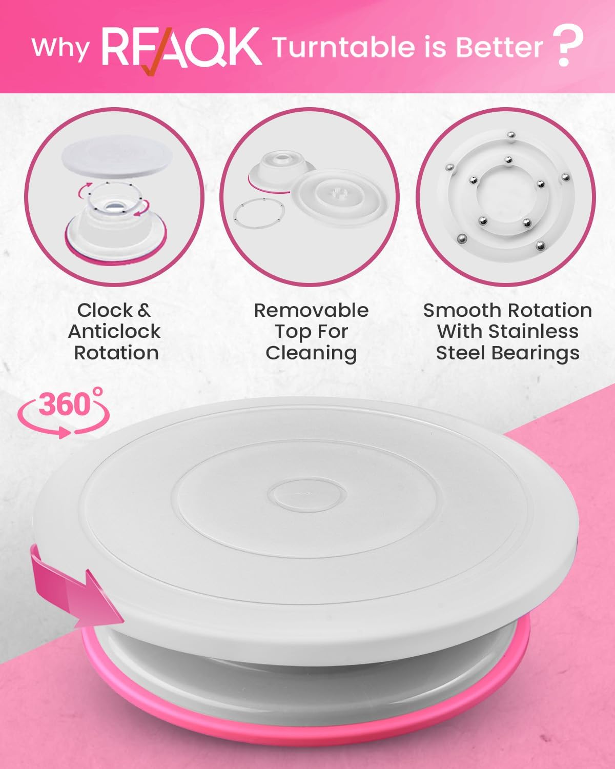RFAQK 90PCs Cake Decorating Kit with Leveler, Baking Supplies Gift Includes Cake Stand Turntable, 24 Numbered Icing Tips, 55+1 Piping Bags, 2 Frosting Spatulas, 3 Scrappers, Video Course & Booklet