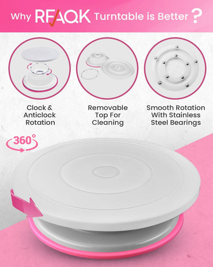 RFAQK 90PCs Cake Decorating Kit with Leveler, Baking Supplies Gift Includes Cake Stand Turntable, 24 Numbered Icing Tips, 55+1 Piping Bags, 2 Frosting Spatulas, 3 Scrappers, Video Course & Booklet